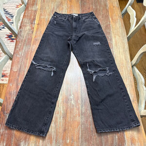 Garage Denim Faded Black Wash Distressed Wide Leg Jeans Size 7/28